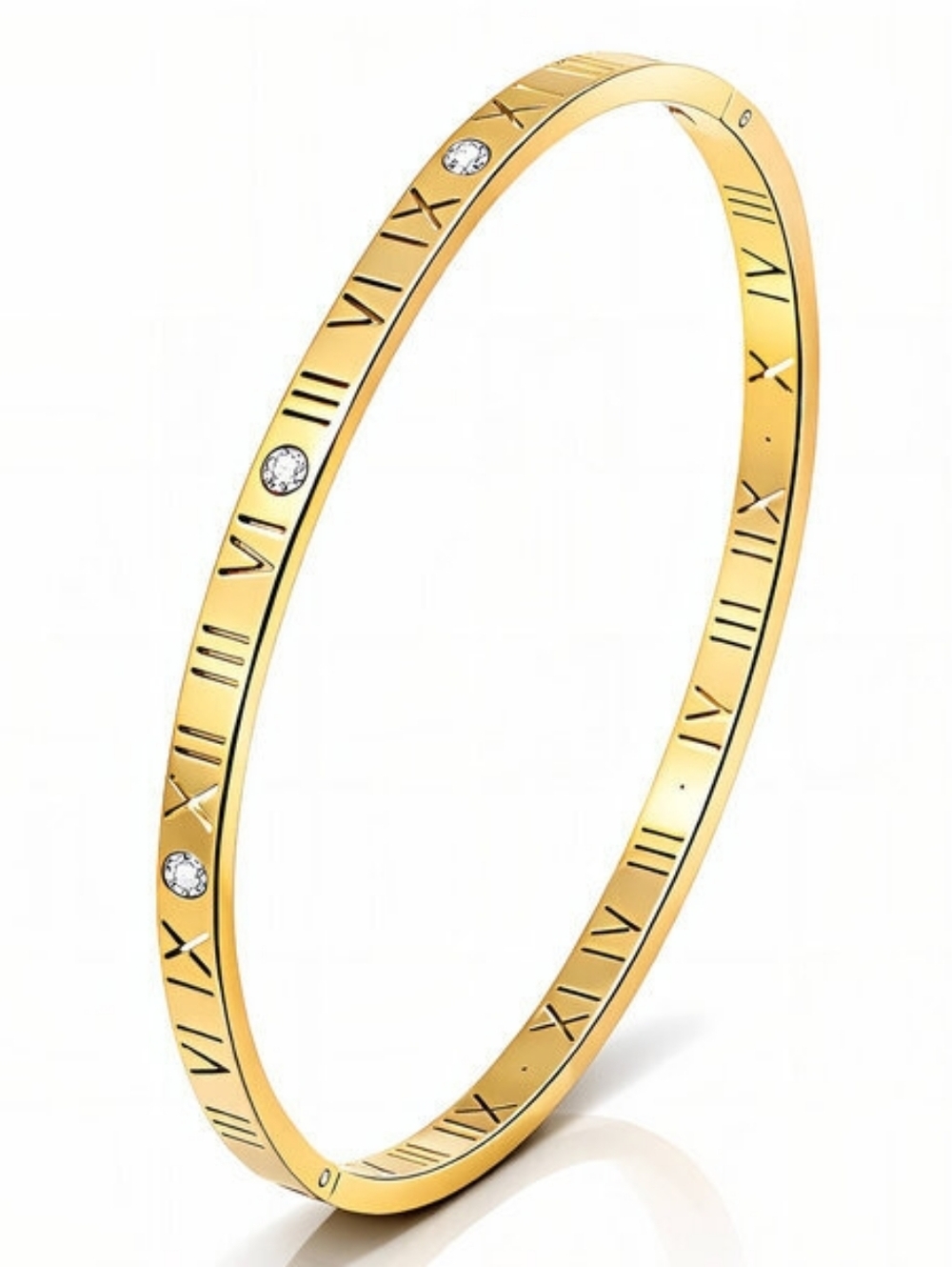 Gold Stackable Women's Bracelet Set with Roman Numerals and Crystals